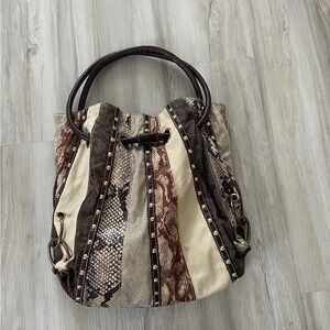 Womens Striped Snake-Print Patchwork Tote Embellished Y2K Bag by Chateau